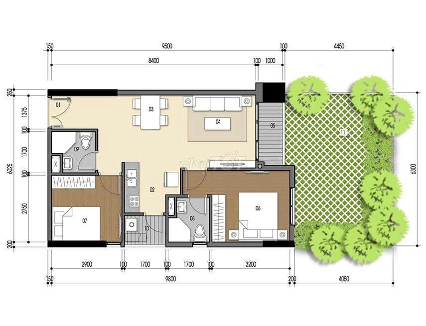 Bán căn 2PN Sân vườn riêng Tầng 5, tổng 96m2, sổ hồng sẵn tay