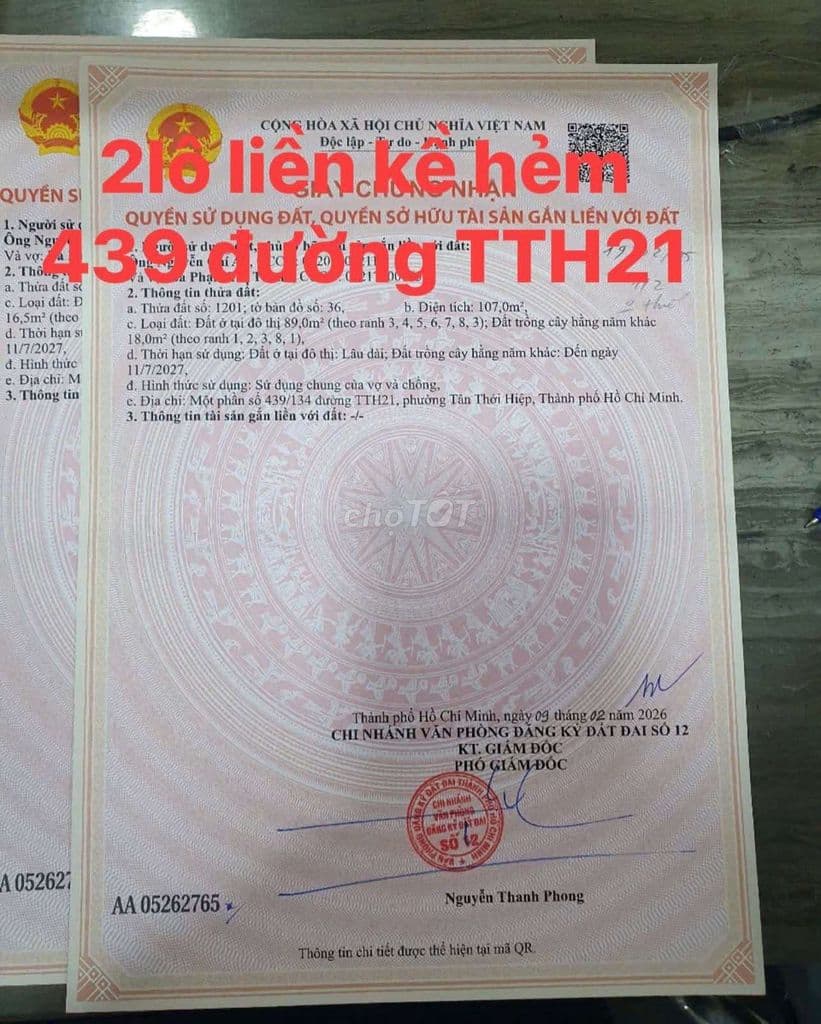 Bán 02 lô đất 5x22m Mặt tiền đường 8m thông hẻm 439 Tân thới hiệp 21 - Ảnh 2