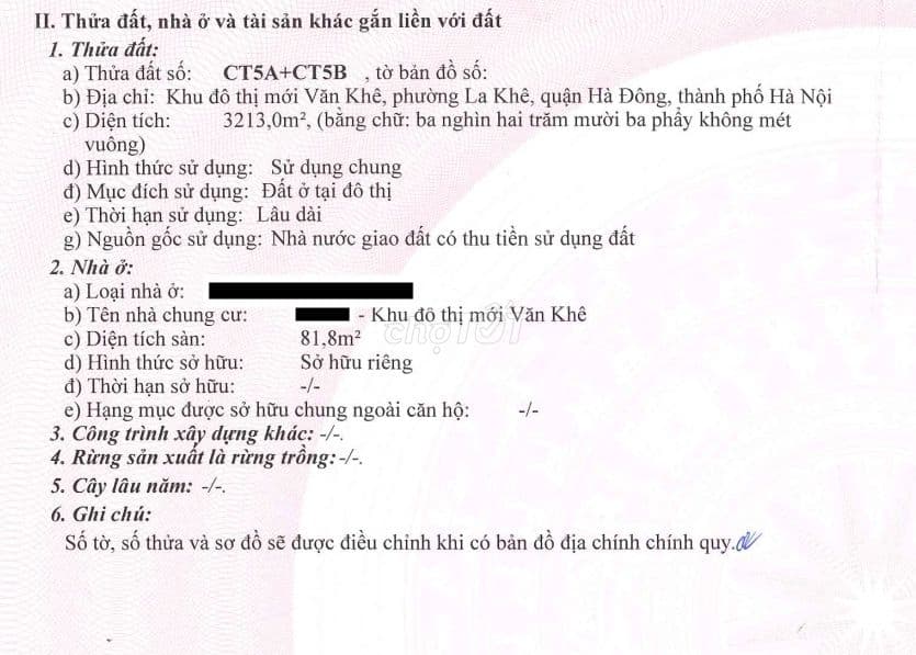 Chính chủ cần bán căn hộ chung cư nhà CT5 Văn Khê, tầng cao trên 15