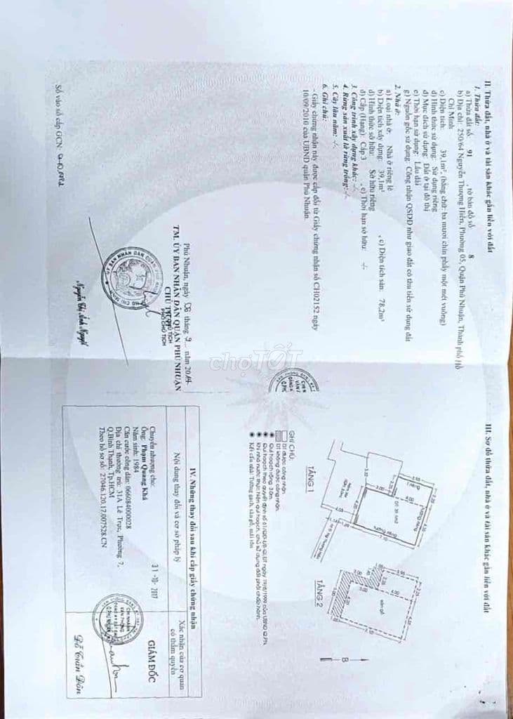 Chính chủ bán nhà 250/64 Nguyễn thượng hiền - phú nhuận