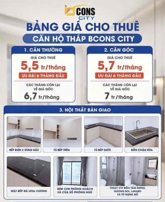2PN2WC Hot nhất khu Bcons City Làng Đại Học