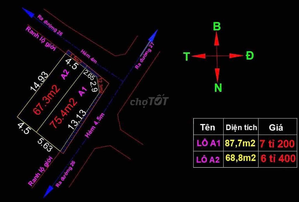 Bán 2 Lô Bên Sông Hiệp Bình Chánh| Hẻm xe hơi| 6Tỷ6 68,7m2