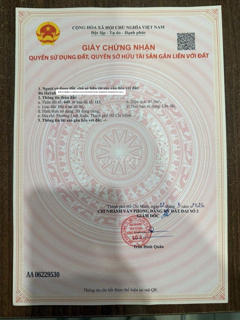 cần tiền bán lô đát 85,5m, Đường Truông Tre Linh Xuân. 4ty550 - Ảnh 3