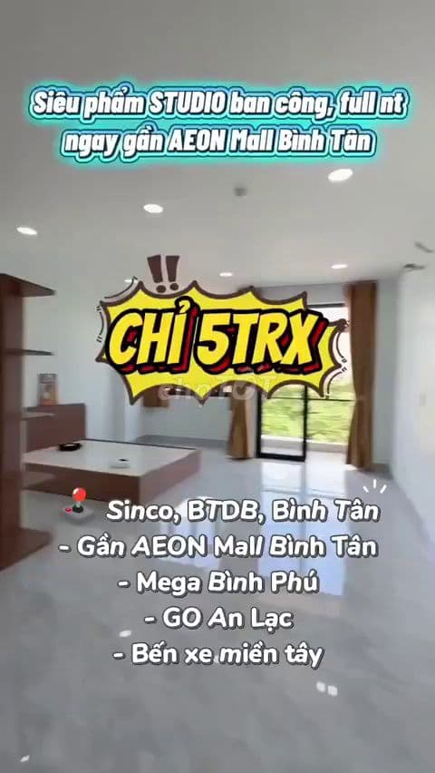 Cho thuê chung cư mini Aeon Mall Bình Tân mới xây có thang máy full nt