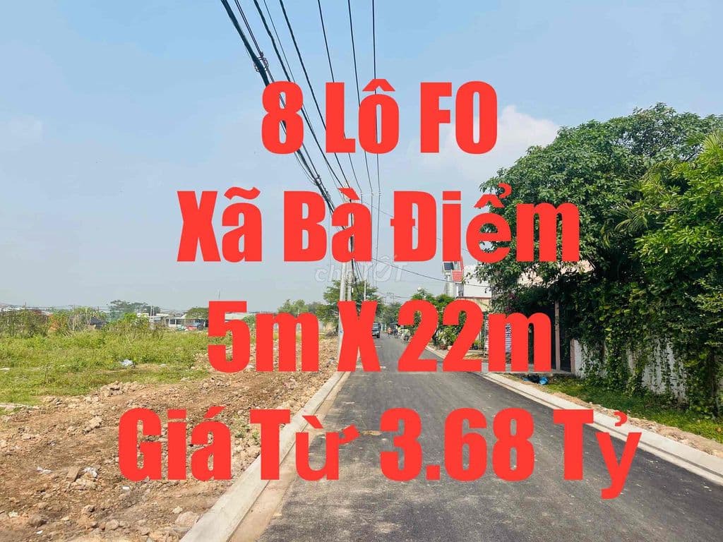 Khu Đất 8 Lô F0 Xã Bà Điểm 5m X 22m-Full Thổ Cư-Sổ Riêng