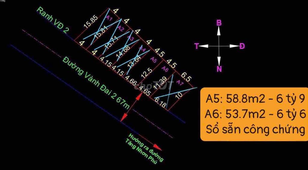 Bán Mặt tiền Vành đai 2 Tăng Nhơn Phú B Q9 6tỷ6 53,7m2