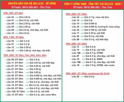 Giỏ hàng căn hộ Belleza (1PN-2.45tỷ);(2PN-2.95tỷ);(3PN-4.7tỷ). Sổ hồng