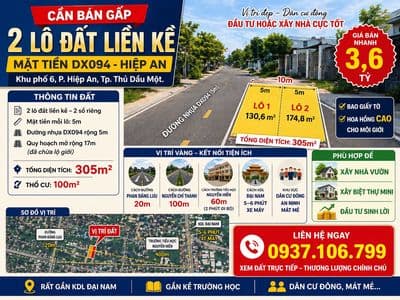 Bán gấp 305m² đất mặt tiền 2lô liền kề–thổ cư 100m²–xây nhà vườn đẹp