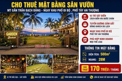 Cho thuê mặt bằng sân vườn mt gần trần bạch đằng - ngay khu phố đi bộ