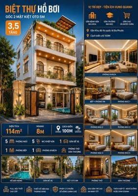 Lô góc 5PN gần Biển - Nhà mới - ô tô tận nhà