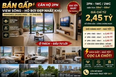 GIỎ HÀNG BÁN GẤP 2PN GIÁ *** THỊ TRƯỜNG Vinhomes Grand Park