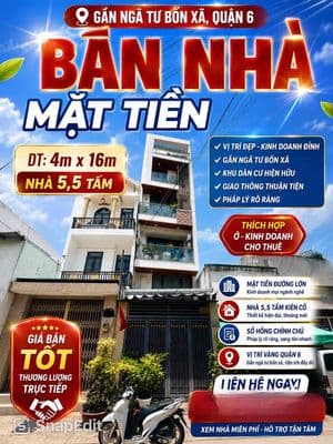 Bán Nhà Mặt Tiền Gần Ngã Tư Bốn Xã Q6, 4x16m, Nhà 5.5 Tấm