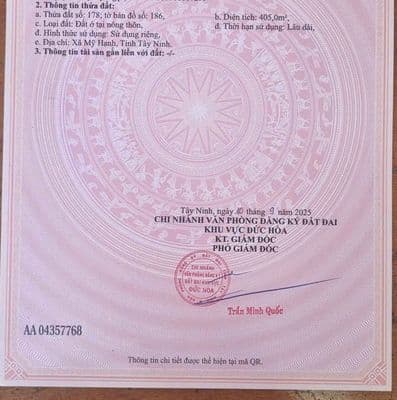 ĐẤT MT BÊ TÔNG 6m ( 8,8 x46 ) 405m2 NGAY KCN ĐỨC HÒA ĐÔNG GIÁ 1.8 T