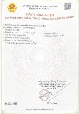 Gia Đình Cần bán đất sổ Hồng ở Nhơn Trạch - Đồng Nai