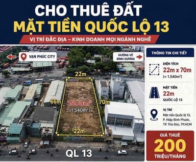 Đất mặt tiền ql13 1100m2 - 22x50 - vị trí đẹp sát vạn phúc city