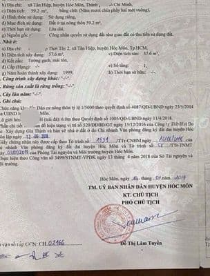Bán nhà CH.Ủ ĐANG Ở – XÃ HÓC MÔN (TÂN HIỆP CŨ)820 Triệu sổ hồng riêng