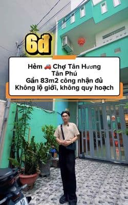 5 83m2 1 Trệt 1 Lầu Hẻm xe hơi ngay chợ Tân Hương