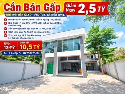 Cần Bán Gấp Giảm Ngay 2.5 Tỷ, Nhà mặt tiền QL60, đã hoàn công.