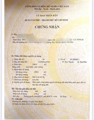Ngân hàng thanh lý tài sản: 13 Đường D10, P. Tây Thạnh, Q. Tân Phú