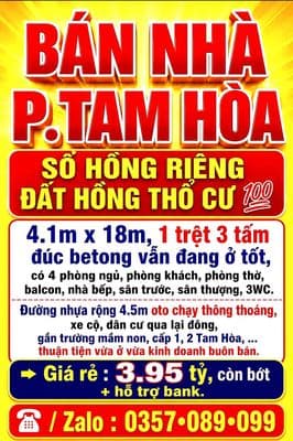 BÁN NHÀ TAM HÒA, BIÊN HÒA, 1TRỆT 3TẤM SỔ THỔ CƯ ĐƯỜNG OTO, BUÔN BÁN