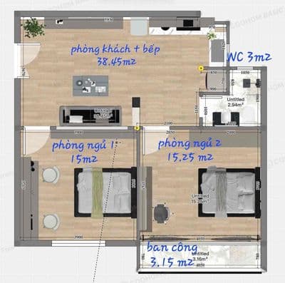 bán chung cư 2 phòng 62m2 chỉ 3ty6 tl
