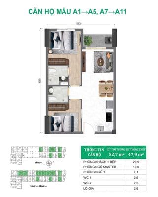 Bán căn hộ Bcons Diamond 2PN/2WC tầng 21 view đường Thống Nhất