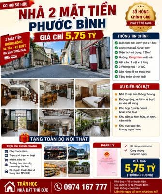 NHÀ 2 MẶT TIỀN PHƯỚC BÌNH – GIÁ CHỈ 5,75 TỶ