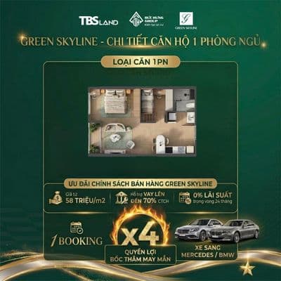 Sở hữu căn hộ xanh green skyline 1pn đẹp giá hot