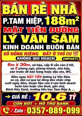 Bán rẻ nhà tam hiệp, 188m2 mặt tiền lý văn sâm buôn bán, sổ thổ cư