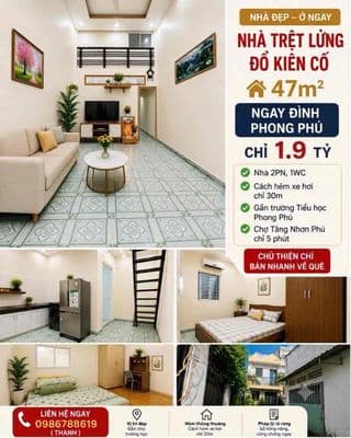 Nhà trệt lửng đổ kiên cố - 47m2 - ngay Đình Phong Phú - chỉ 1 .9 tỷ
