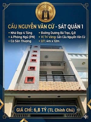 6,8T, NHÀ 4 TẦNG, 4 PN, GẦN CẦU NGUYỄN VĂN CỪ, SÁT QUẬN 1, SHR