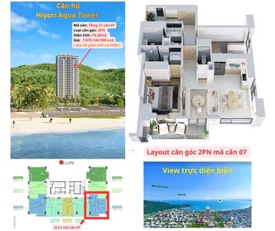 CĂN GÓC 2PN GIÁ 7.975 TỶ VIEW BIỂN SỞ HỮU LÂU DÀI - HIYORI AQUA TOWER