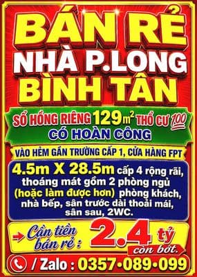 BÁN RẺ NHÀ LONG BÌNH TÂN SỔ HỒNG 129m2 THỔ CƯ GẦN FTP, TRƯỜNG CẤP 1