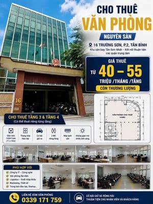 Cho thuê văn phòng nguyên sàn – mặt tiền trường sơn, tân bình