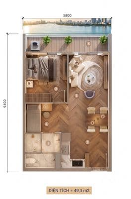 Căn hộ cao cấp Sun Group S-Light, khu Ero Villa 2, 50m2, 2 PN, 2.4 Tỷ