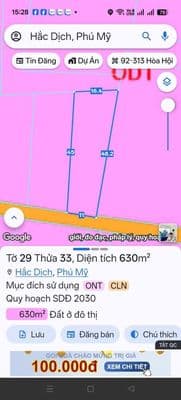 Chủ ngộp bank bán cắt lỗ lô đất ngay thi xã Phú Mỹ,dt 630m2, giá 2.5ti