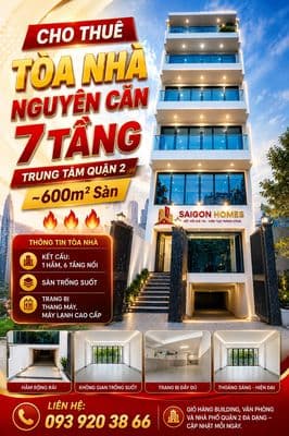 Cho thuê tòa nhà văn phòng thạnh mỹ lợi trung tâm quận 2 ~ 600m² sàn