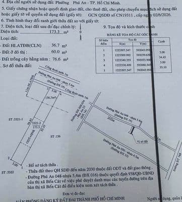 Bán đất thổ cư Phú An, Bến Cát, mặt tiền đường nhựa rộng 5.4m