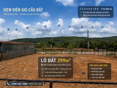 Bán đất view điện gió đẹp bậc nhất đà lạt, 299 m² – mt 15m, giá 6 tỷ