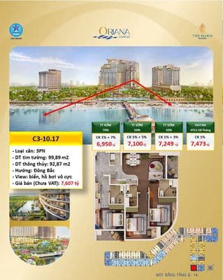 Chỉ từ 6,950 tỷ – căn 3pn gần 100m², view biển & hồ bơi vô cực
