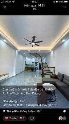 nhà 1 trệt 2 lầu đầy đủ nội thất An Phú,Thuận An,đường 7m đậu ô tô ok