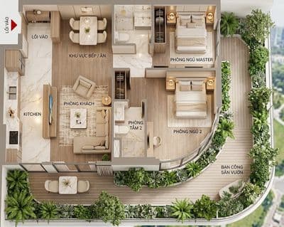 Căn góc 2 pn, sân vườn dt 132m2, đông nam, giá tts 4.3 tỷ fours tower