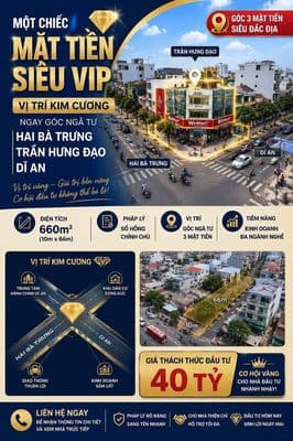 Gấp Bán MTKD VIP Trần Hưng Đạo, Đông Hoà, Dĩ An. 660m2, Chỉ 40 Tỷ TL.