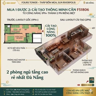 Bán căn hộ 47m² Mỹ Khê, view biển, 2PN, 2.2 tỷ