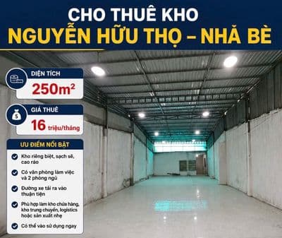 Cho thuê kho Nguyễn Hữu Thọ, 250m² – có văn phòng và 2 phòng ngủ