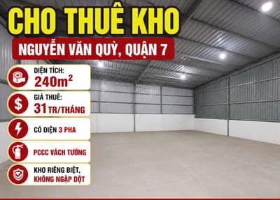 Cho thuê kho Nguyễn Văn Quỳ, 240m² – điện 3 pha – kho riêng biệt