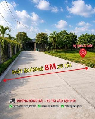 Cách Vinhomes Hóc Môn 5km có lô đất 5,8x15 shr, đường 8m 1 trục đường