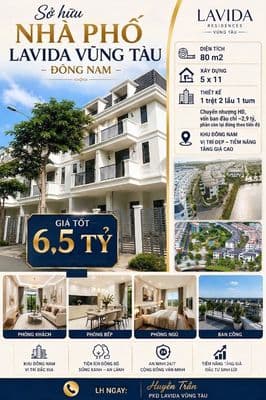 Bán nhà phố KĐT xanh LaVida Vũng Tàu, hướng ĐN, 80m2 chỉ 6,5 tỷ!