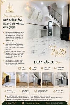 Đoàn văn bơ -q4-nhà mới 3 tầng- ngang 4m nở hậu -gần quận 1- chỉ 2tỷ25