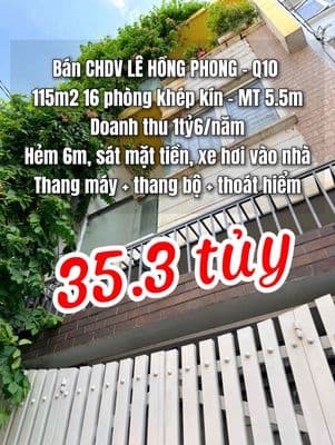 Bán CHDV LÊ HỒNG PHONG - Q10 115m x 6T thang máy, 16PN khép kín. 35t3